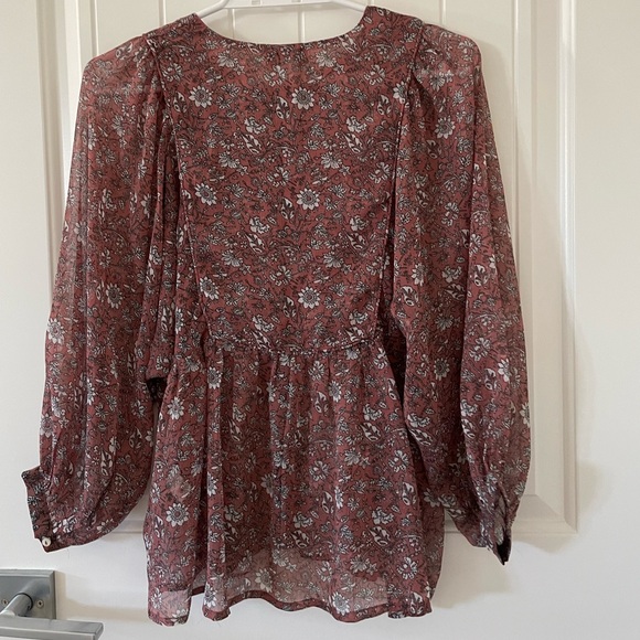 Lucky Brand, Pink/red floral boho flowing blouse - Picture 2 of 6